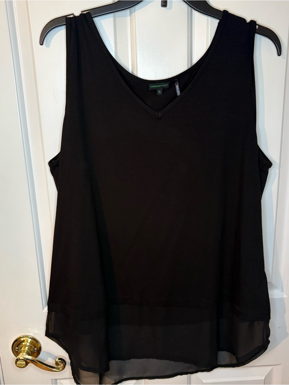Tricotto Black V-Neck Layered Chiffon Hem Tank